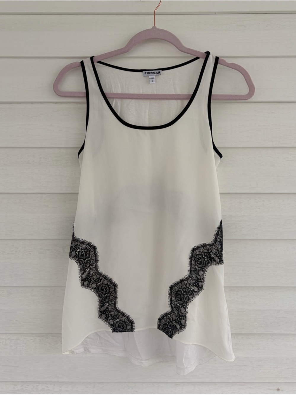 Express White Camisole with Black Lace Accents